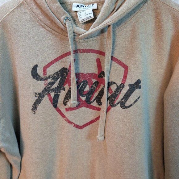 Ariat Real Hoodie Womens Large Oatmeal Shield Logo Sweatshirt Western Heathered - Picture 2 of 6